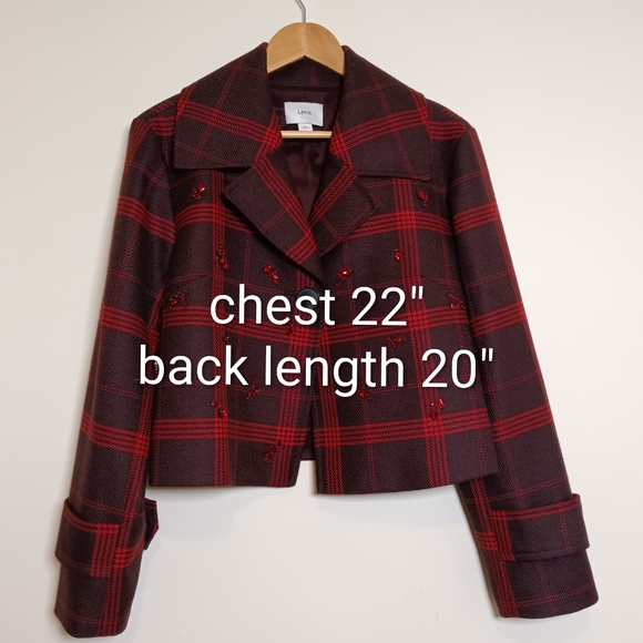 Lewit Wool Burgundy & Red Plaid Cropped Boxy Jacket - Picture 11 of 11